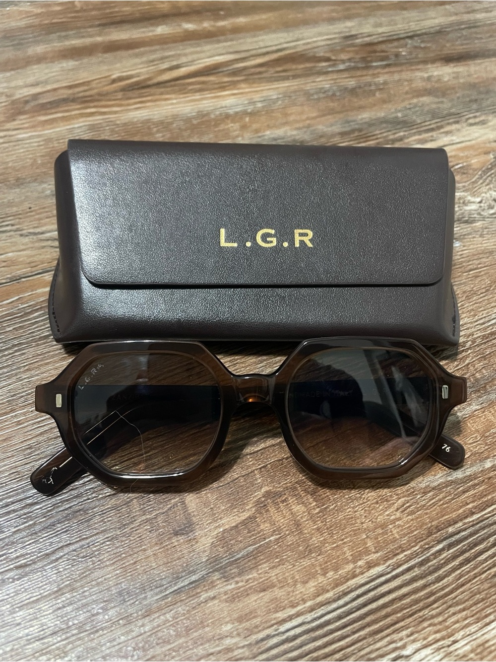 L.G.R. Zanzibar Bold Sunglasses Octagon Crystal Brown 76 Gradient MSRP $500